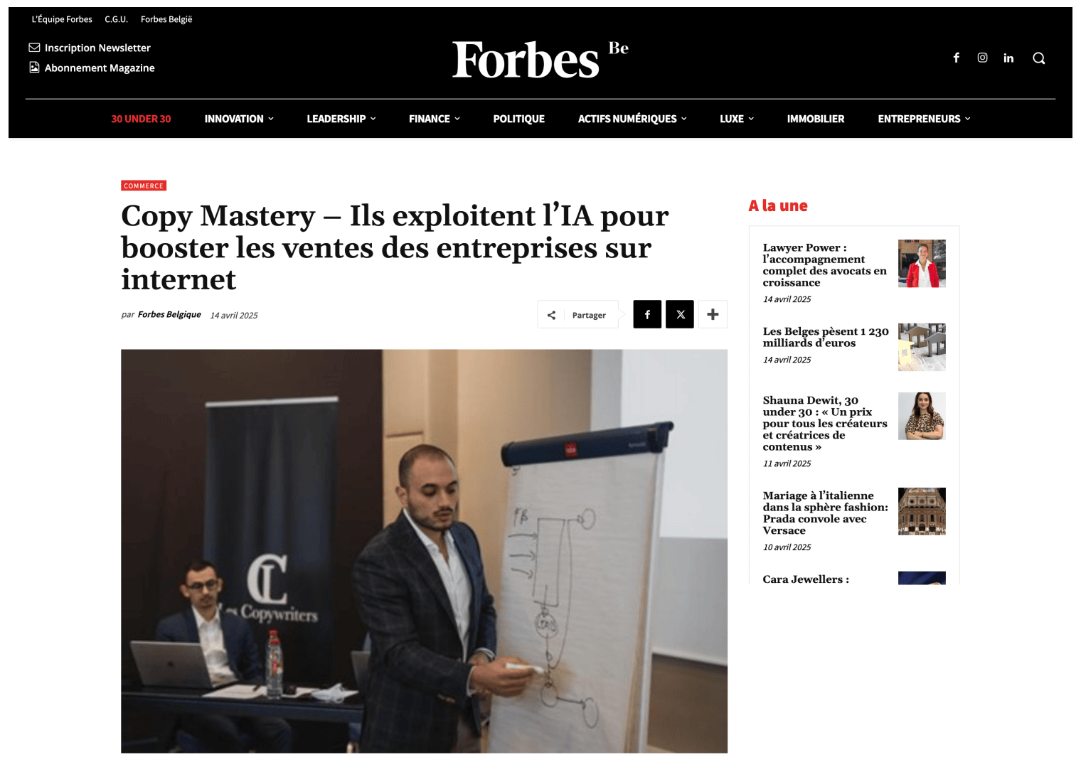 Article Forbes sur Copy Mastery